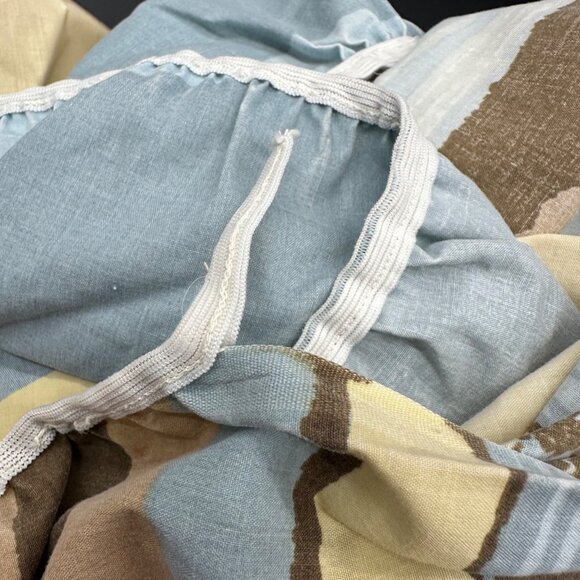 Vintage Full Size Fitted Sheet Lake Mountain Brown Blue 1970s Burlington USA - Picture 5 of 5